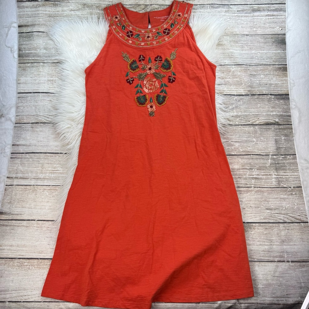SOFT SURROUNDINGS LIDAH DRESS FLORAL EMBROIDERED FIERY ORANGE - Picture 4 of 10